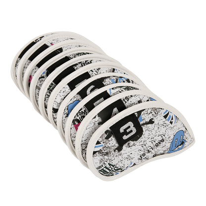 Leather Golf Club Iron Head Covers 10 Piece Set Union Jack Skull Punk Headcover Protector Blue Golf Accessorise FoneFunShop