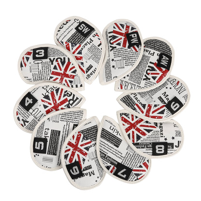 Leather Golf Club Iron Head Covers 10 Piece Set Union Jack Skull Punk Headcover Protector Red with Blue Golf Accessorise FoneFunShop