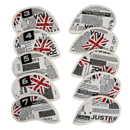 Leather Golf Club Iron Head Covers 10 Piece Set Union Jack Skull Punk Headcover Protector Red with Blue Golf Accessorise FoneFunShop