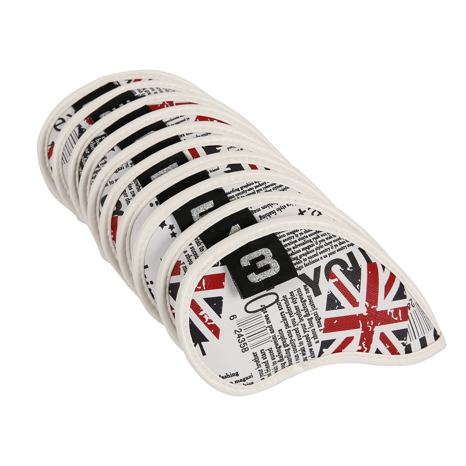 Leather Golf Club Iron Head Covers 10 Piece Set Union Jack Skull Punk Headcover Protector Red with Blue Golf Accessorise FoneFunShop