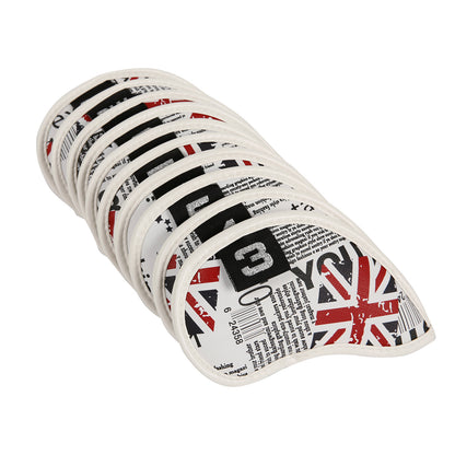 Leather Golf Club Iron Head Covers 10 Piece Set Union Jack Skull Punk Headcover Protector Red with Blue Golf Accessorise FoneFunShop