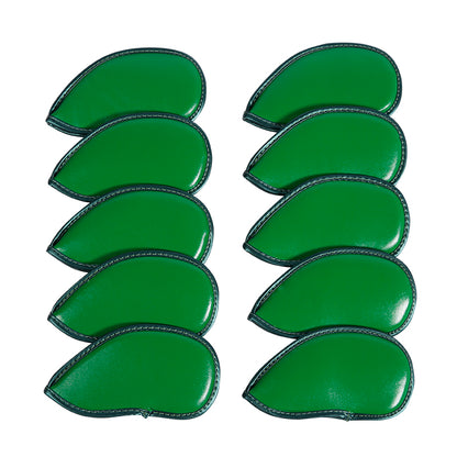 Leather Golf Club Iron Head Covers | 10 Piece Set | Green with White 4 Leaf Clover Shamrock Golf Accessorise FoneFunShop