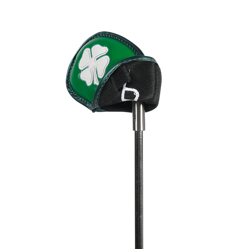 Leather Golf Club Iron Head Covers | 10 Piece Set | Green with White 4 Leaf Clover Shamrock Golf Accessorise FoneFunShop