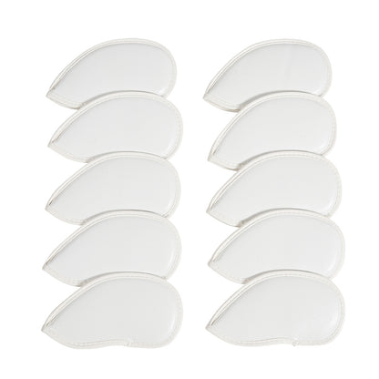 Leather Golf Club Iron Head Covers | 10 Piece Set | White with Green 4 Leaf Clover Shamrock Golf Accessorise FoneFunShop