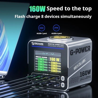 Mechanic G-Power 160W Super Fast Charger 8 Port GAN Wireless 15W PD 240v Charger FoneFunShop