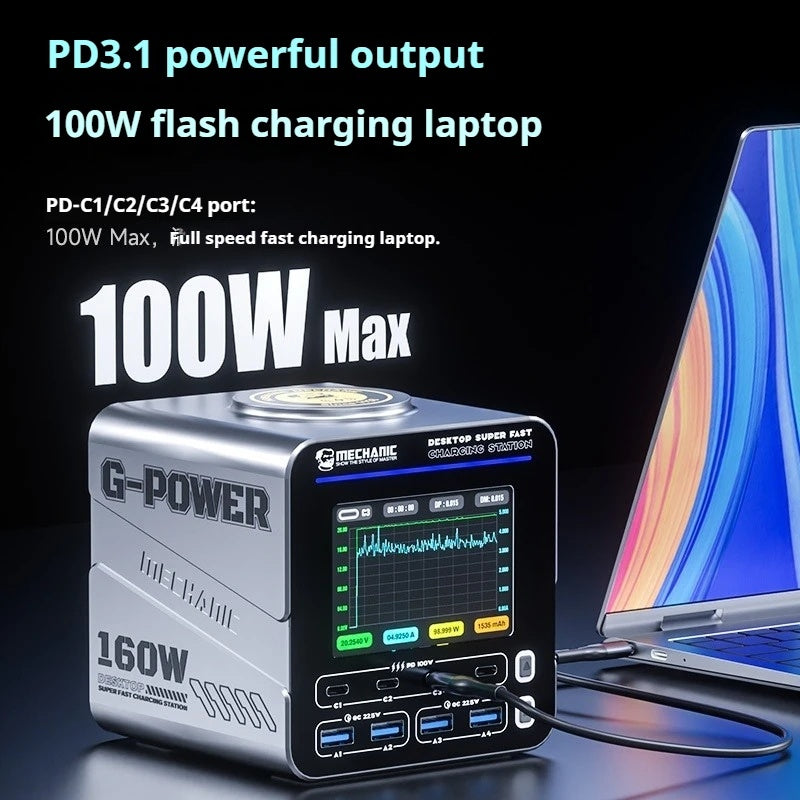 Mechanic G-Power 160W Super Fast Charger 8 Port GAN Wireless 15W PD 240v Charger FoneFunShop