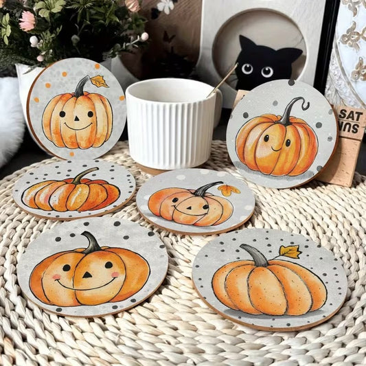 Halloween Hello Autumn 6pc Wooden Coaster Set for Mugs Tumblers Fall Home Decor Halloween Decoration FoneFunShop