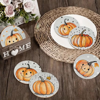 Halloween Hello Autumn 6pc Wooden Coaster Set for Mugs Tumblers Fall Home Decor Halloween Decoration FoneFunShop