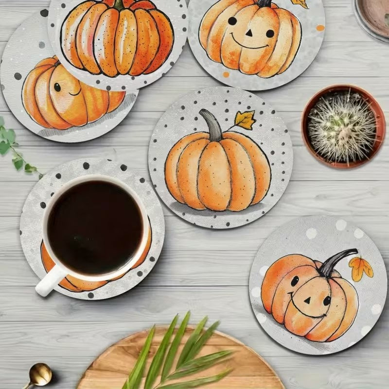 Halloween Hello Autumn 6pc Wooden Coaster Set for Mugs Tumblers Fall Home Decor Halloween Decoration FoneFunShop