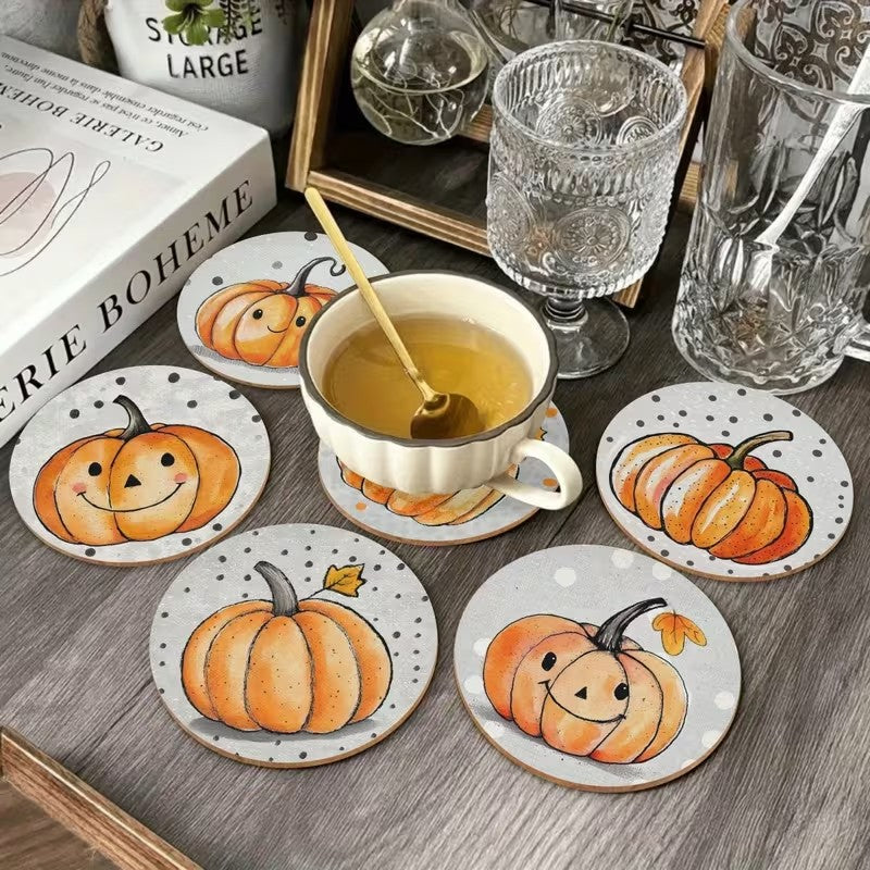 Halloween Hello Autumn 6pc Wooden Coaster Set for Mugs Tumblers Fall Home Decor Halloween Decoration FoneFunShop
