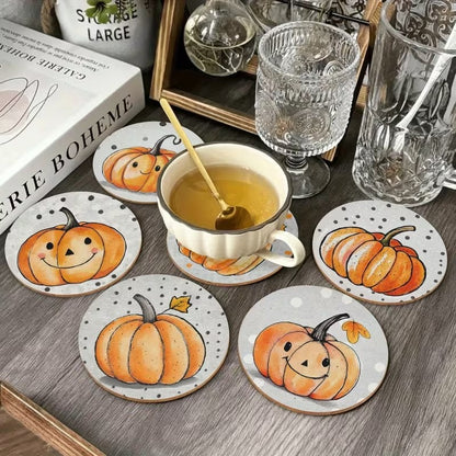 Halloween Hello Autumn 6pc Wooden Coaster Set for Mugs Tumblers Fall Home Decor Halloween Decoration FoneFunShop