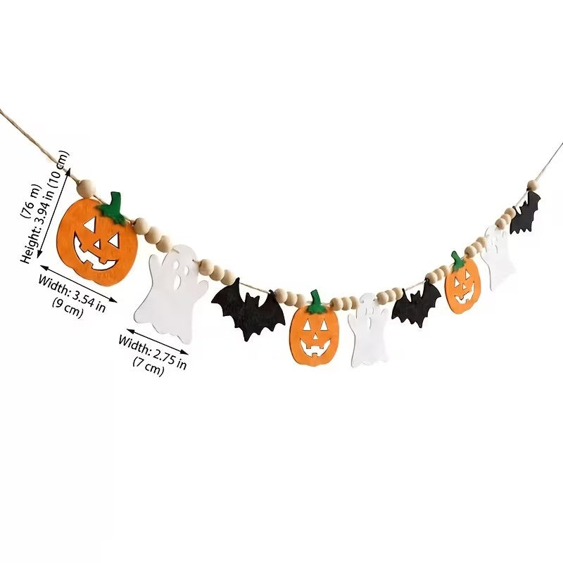 Halloween Felt Garland Pumpkins Ghosts Bats Pom-Poms Pre-Assembled Halloween Decoration FoneFunShop