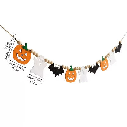 Halloween Felt Garland Pumpkins Ghosts Bats Pom-Poms Pre-Assembled Halloween Decoration FoneFunShop