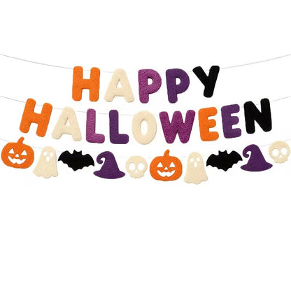 Happy Halloween Felt Banner Orange Purple Black Pumpkin Witch Skull Decor Halloween Decoration FoneFunShop