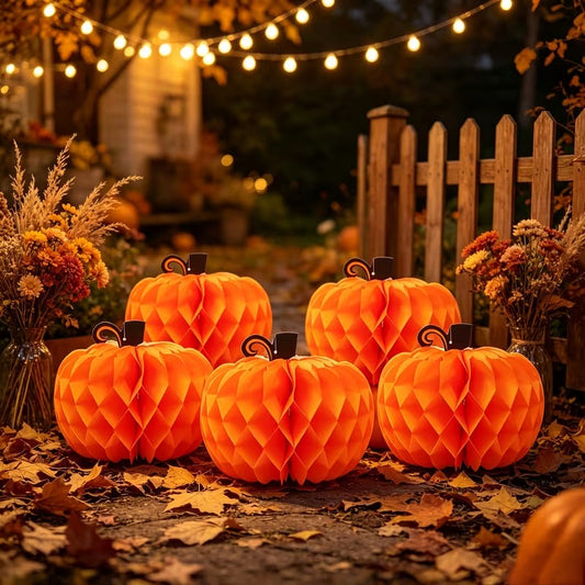 Halloween 5pc Pumpkin Honeycomb Paper Balls Thanksgiving Party Decor Halloween Decoration FoneFunShop