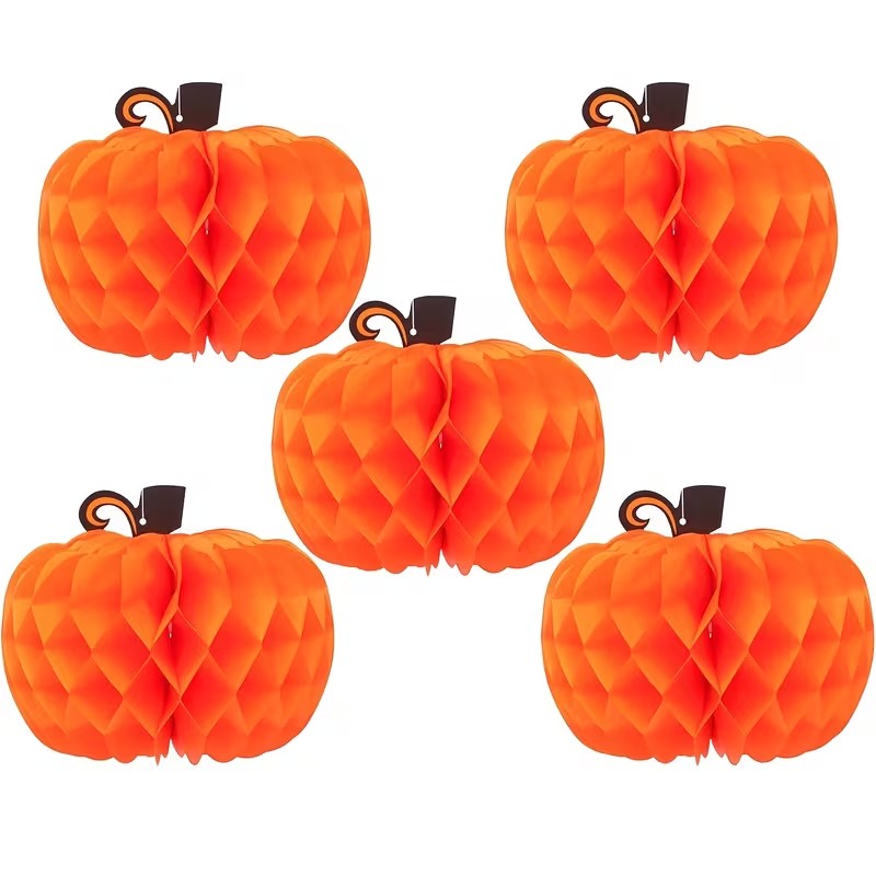 Halloween 5pc Pumpkin Honeycomb Paper Balls Thanksgiving Party Decor Halloween Decoration FoneFunShop