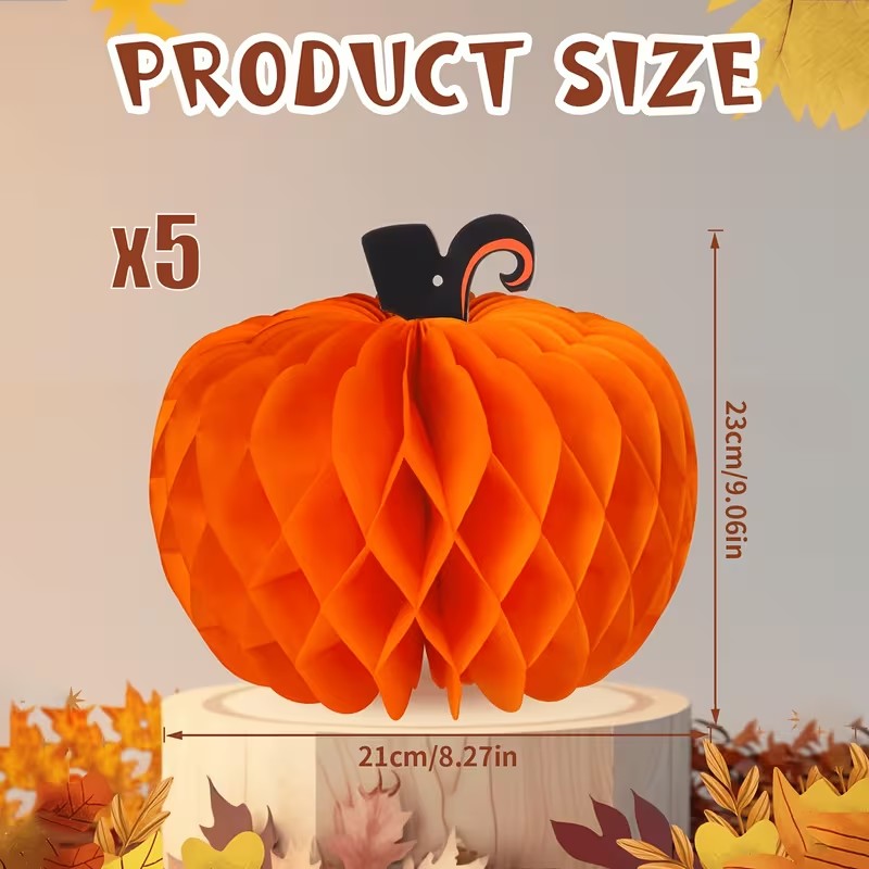 Halloween 5pc Pumpkin Honeycomb Paper Balls Thanksgiving Party Decor Halloween Decoration FoneFunShop