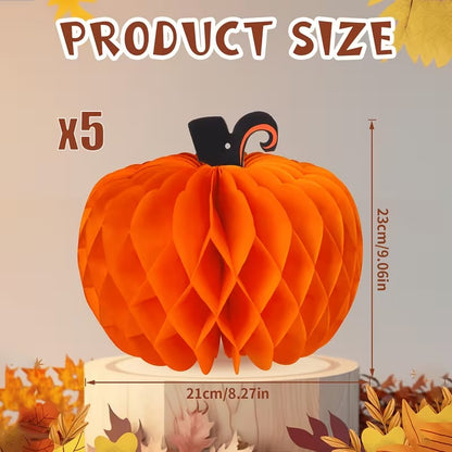 Halloween 5pc Pumpkin Honeycomb Paper Balls Thanksgiving Party Decor Halloween Decoration FoneFunShop