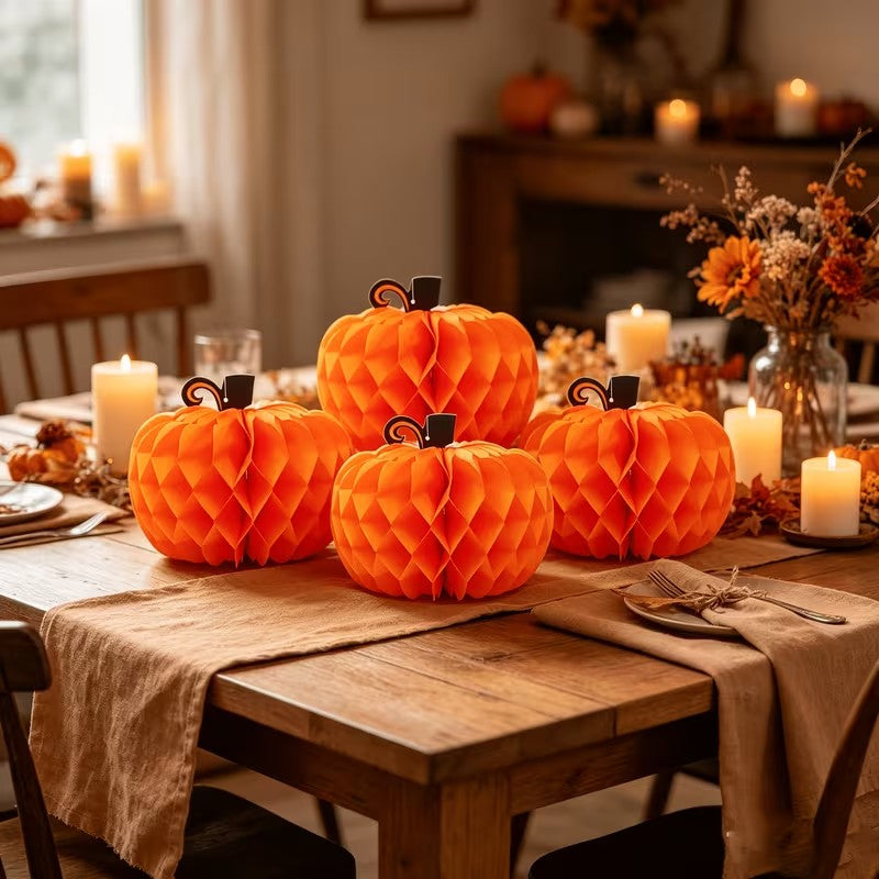 Halloween 5pc Pumpkin Honeycomb Paper Balls Thanksgiving Party Decor Halloween Decoration FoneFunShop