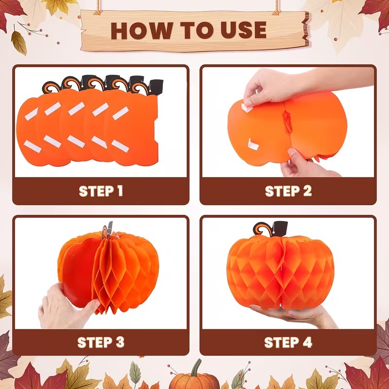 Halloween 5pc Pumpkin Honeycomb Paper Balls Thanksgiving Party Decor Halloween Decoration FoneFunShop