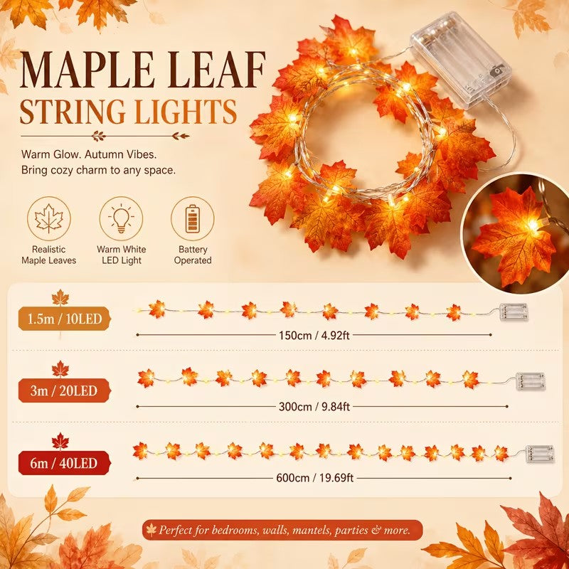 Halloween Maple Leaf String Lights 1.5m 10 LED Warm White Halloween Decoration FoneFunShop