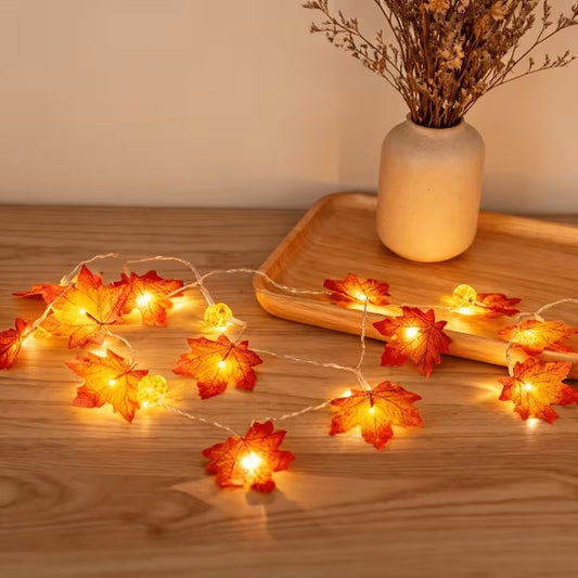 Halloween Maple Leaf & 3D Pumpkin String Lights 10 LED Fall Halloween Decoration FoneFunShop