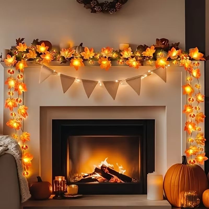 Halloween Maple Leaf & 3D Pumpkin String Lights 10 LED Fall Halloween Decoration FoneFunShop