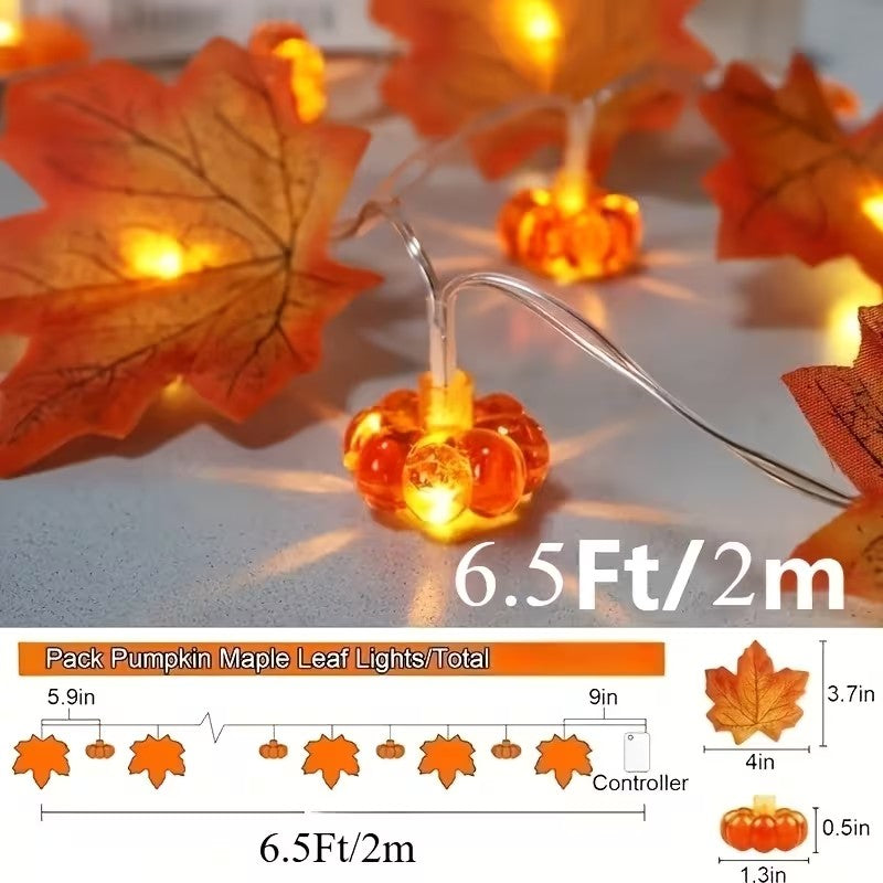 Halloween Maple Leaf & 3D Pumpkin String Lights 10 LED Fall Halloween Decoration FoneFunShop