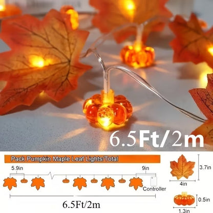 Halloween Maple Leaf & 3D Pumpkin String Lights 10 LED Fall Halloween Decoration FoneFunShop