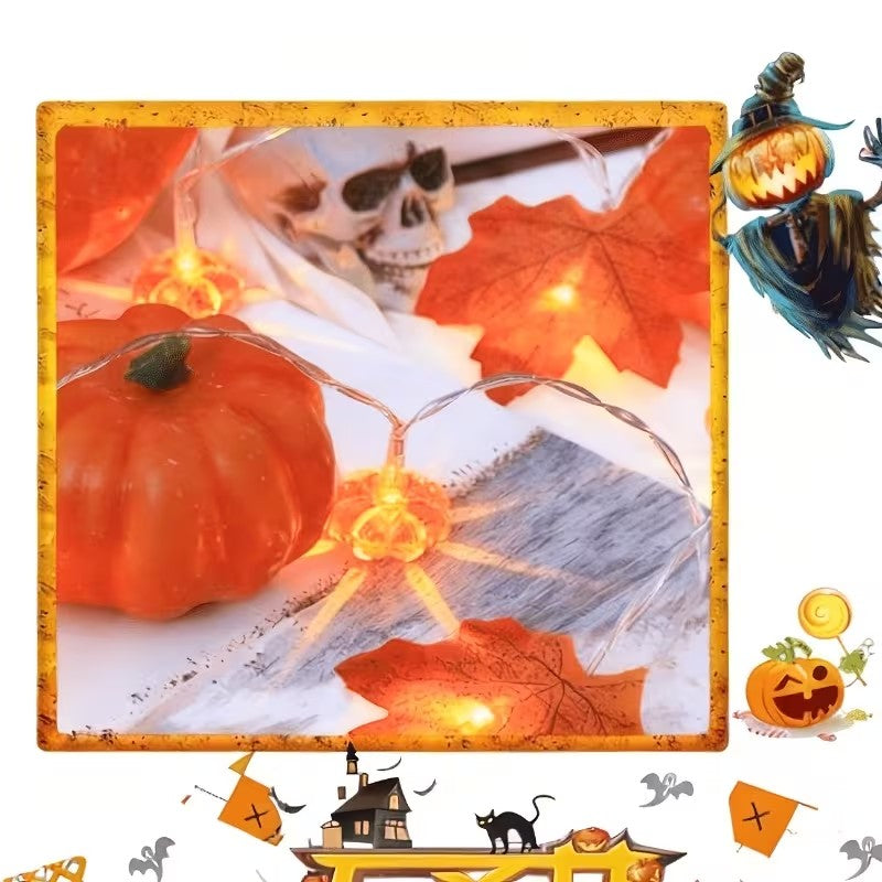Halloween Maple Leaf & 3D Pumpkin String Lights 10 LED Fall Halloween Decoration FoneFunShop