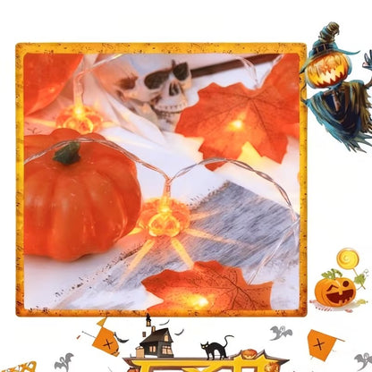 Halloween Maple Leaf & 3D Pumpkin String Lights 10 LED Fall Halloween Decoration FoneFunShop