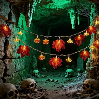 Halloween Maple Leaf & 3D Pumpkin String Lights 10 LED Fall Halloween Decoration FoneFunShop