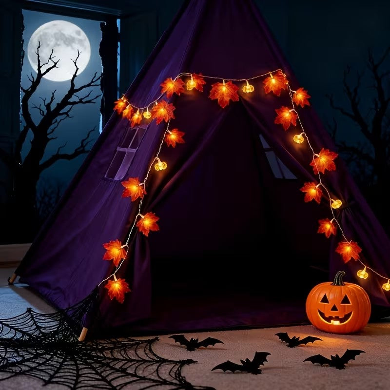 Halloween Maple Leaf & 3D Pumpkin String Lights 10 LED Fall Halloween Decoration FoneFunShop