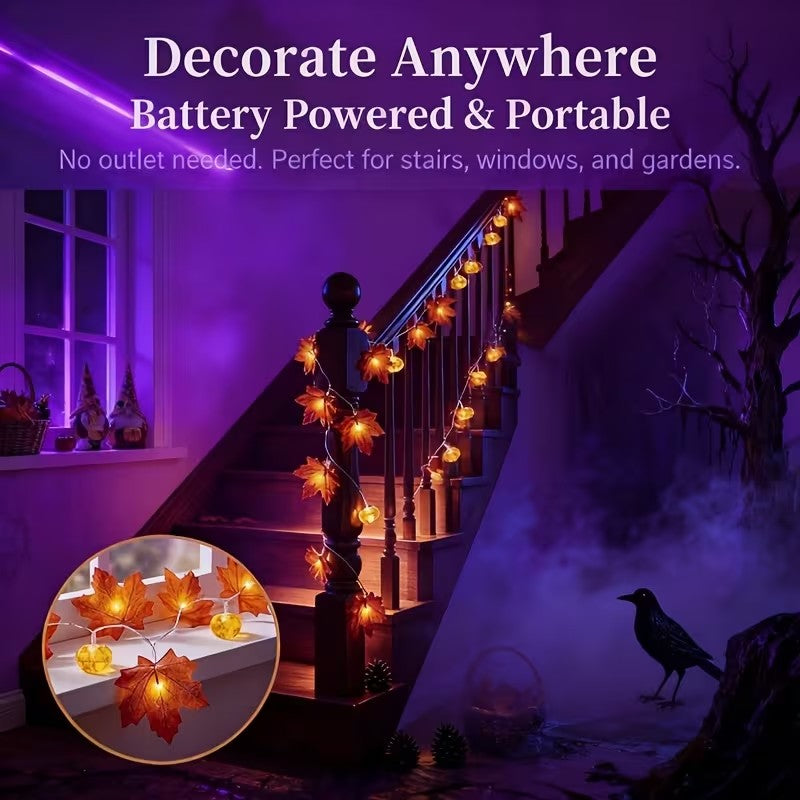 Halloween Maple Leaf & 3D Pumpkin String Lights 10 LED Fall Halloween Decoration FoneFunShop