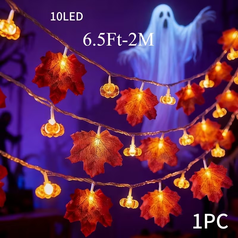 Halloween Maple Leaf & 3D Pumpkin String Lights 10 LED Fall Halloween Decoration FoneFunShop