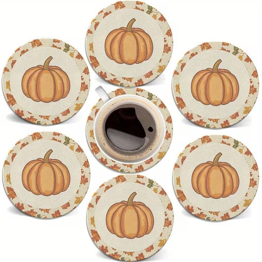 Halloween 4pc Flat Wooden Pumpkin Coasters Autumn Thanksgiving Decor Halloween Decoration FoneFunShop