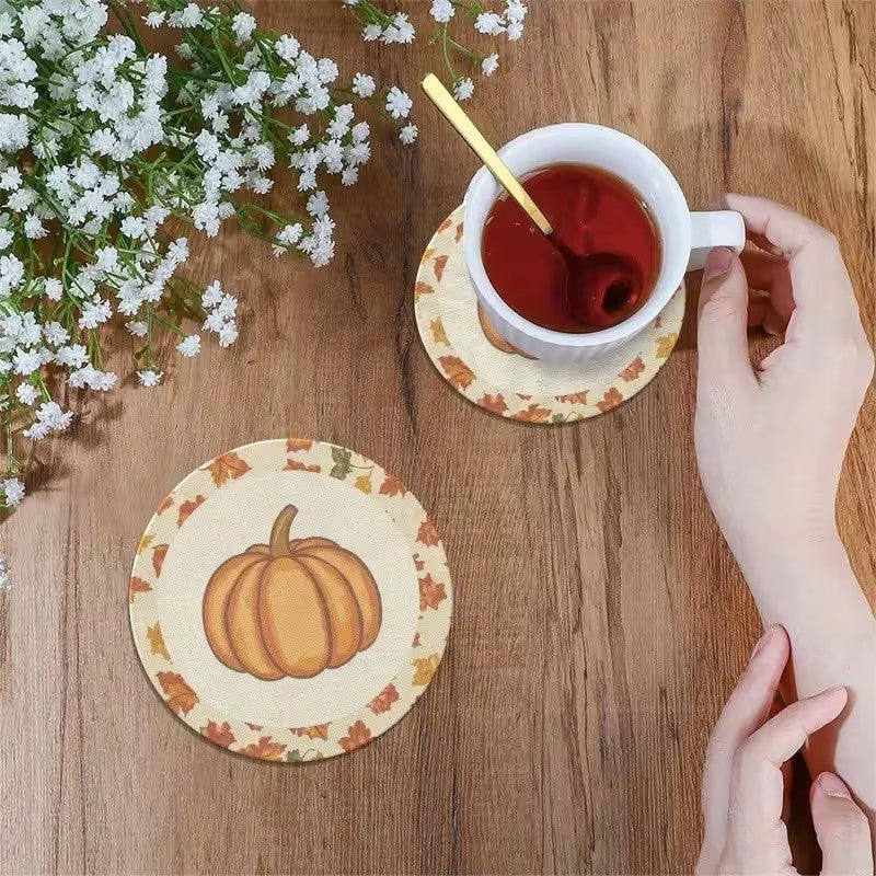 Halloween 4pc Flat Wooden Pumpkin Coasters Autumn Thanksgiving Decor Halloween Decoration FoneFunShop