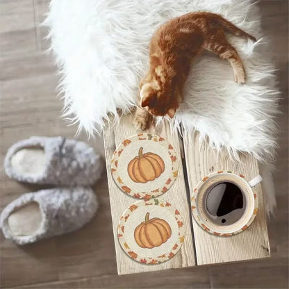 Halloween 4pc Flat Wooden Pumpkin Coasters Autumn Thanksgiving Decor Halloween Decoration FoneFunShop