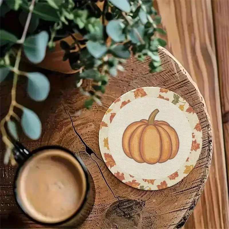 Halloween 4pc Flat Wooden Pumpkin Coasters Autumn Thanksgiving Decor Halloween Decoration FoneFunShop
