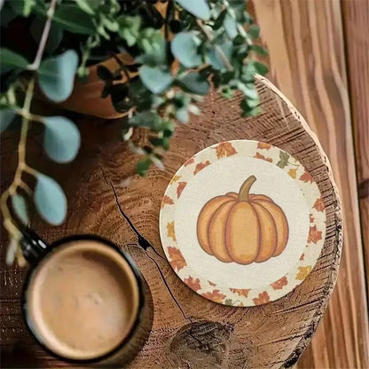 Halloween 4pc Flat Wooden Pumpkin Coasters Autumn Thanksgiving Decor Halloween Decoration FoneFunShop