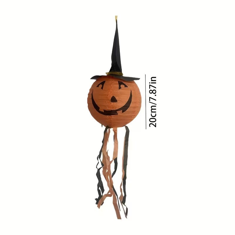 Halloween 3pc Set of Pumpkin Paper Lanterns with Witch Hat Tassels