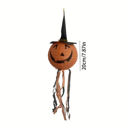 Halloween 3pc Set of Pumpkin Paper Lanterns with Witch Hat Tassels