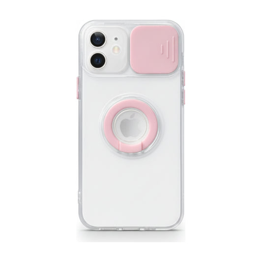 Soft TPU Phone Case For iPhone 12 Pro in Pink With Camera Lens Protection Cover and Hand Ring Case Cover FoneFunShop