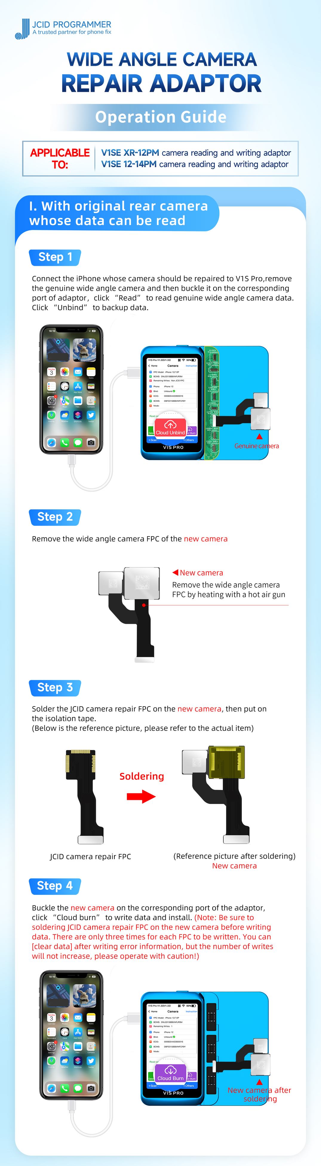 Jc Camera Boad JC ID V1S E Wide Rear Camera Repair Module PCB Board Add On For iPhone ...