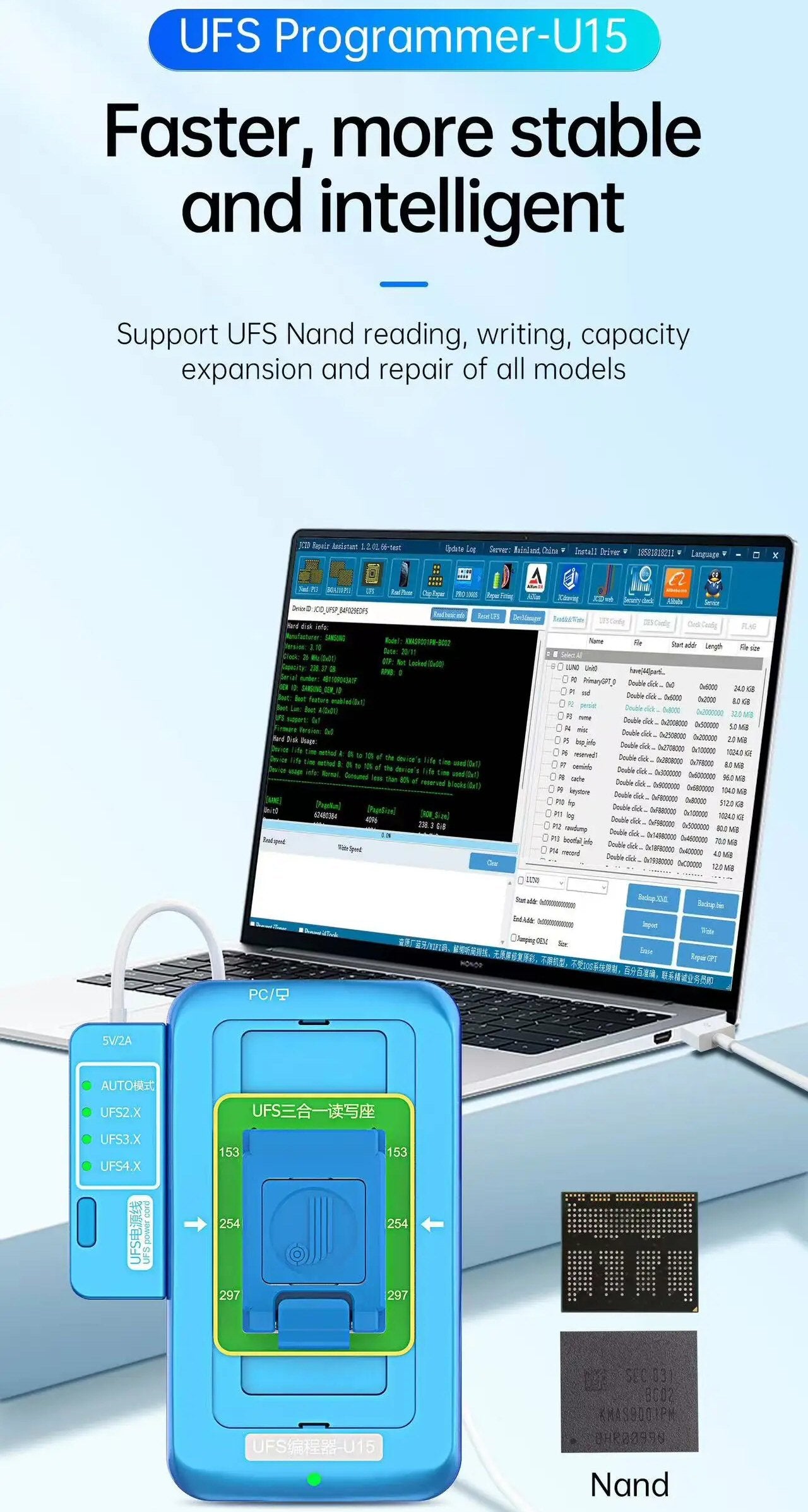 JCID U15 UFS Programmer BGA153/254/297 Read Write Tool Jc id FoneFunShop