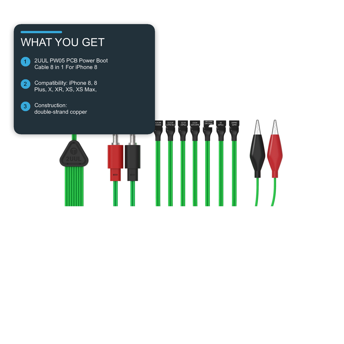 2UUL PW05 PCB Power Boot Cable 8 in 1 For iPhone 8 to 16 Pro Max DC Power Supply Phone Repair Tool FoneFunShop
