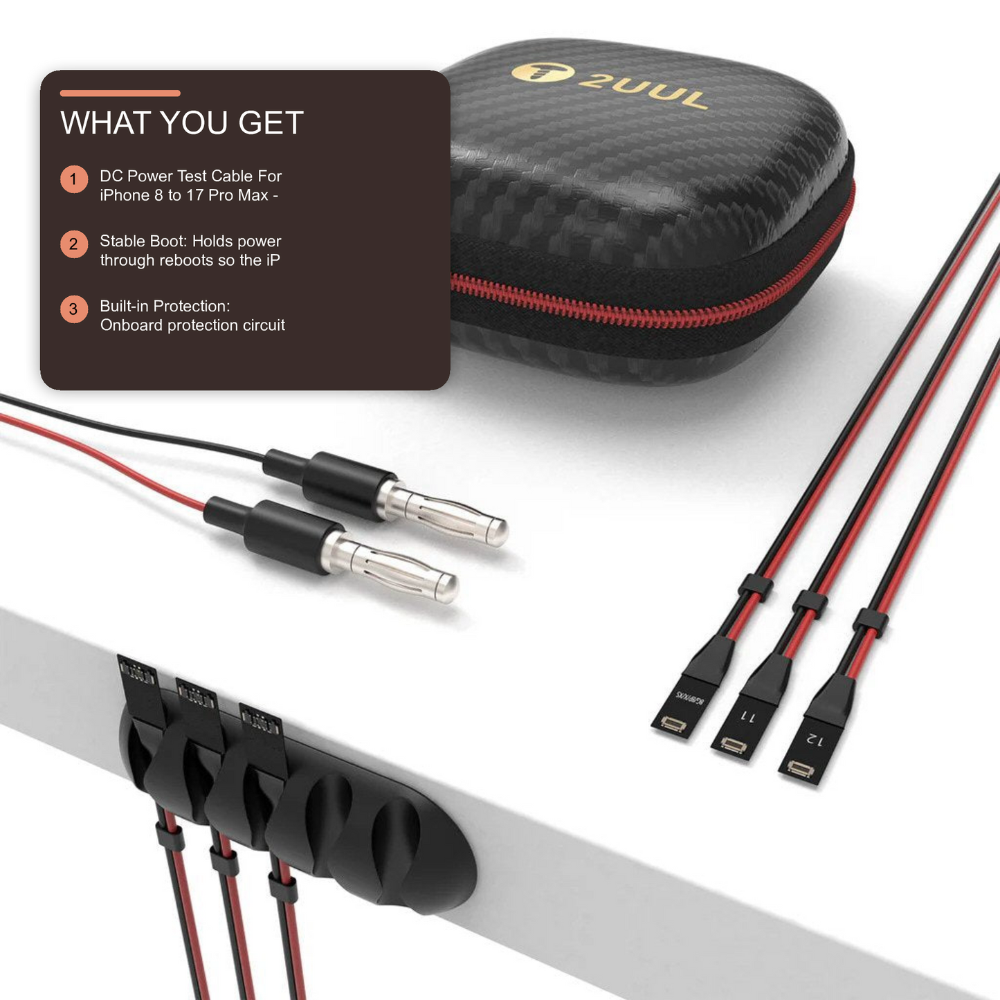 DC Power Test Cable For iPhone 8 to 17 Pro Max - Power Logicboards Via Bench Supply Ultra Soft Connection Cable FoneFunShop