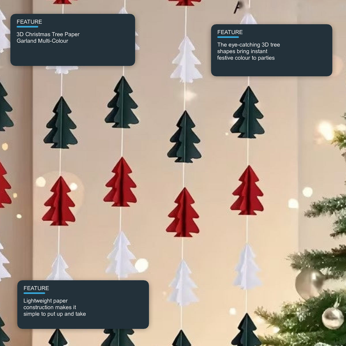 3D Christmas Tree Paper Garland Multi-Colour Hanging Party Decorations - 10PCS Christmas FoneFunShop