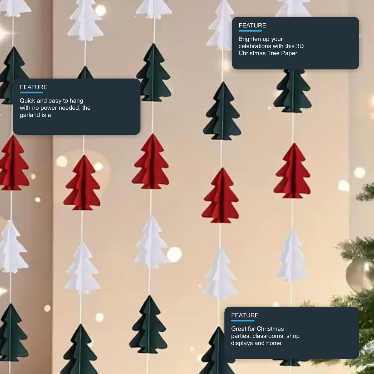3D Christmas Tree Paper Garland Multi-Colour Hanging Party Decorations - 10PCS Christmas FoneFunShop