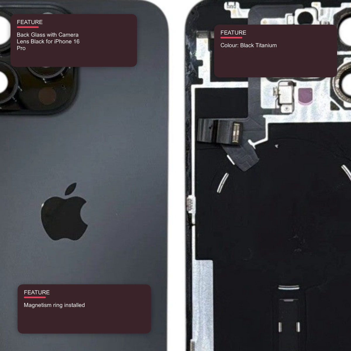 Back Glass with Camera Lens Black for iPhone 16 Pro Max - Used Pulled Grade B Back Glass FoneFunShop
